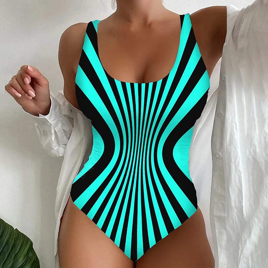 👙【S~6XL】Costum de baie sexy, dintr-o singură piesă, cu model în dungi