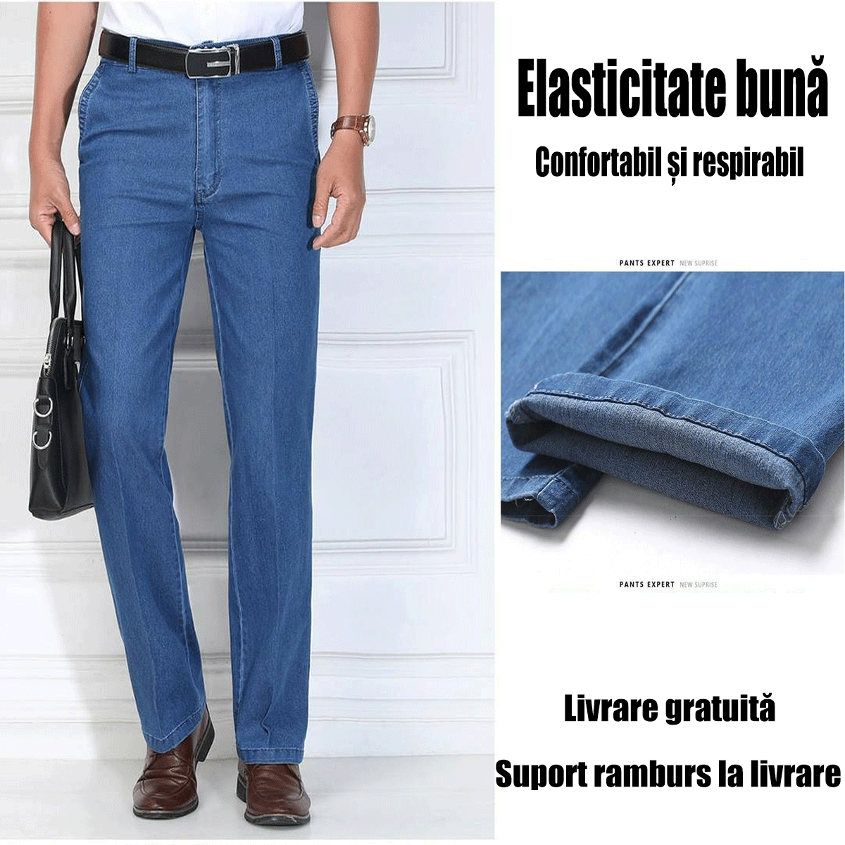 🙋‍♂️👖2024 noi blugi pentru bărbați cu talie înaltă, elastic, respirabili