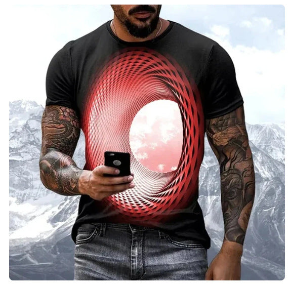 🔥【S-8XL】Imprimare digitală 3D model geometric casual modă mâneci scurte