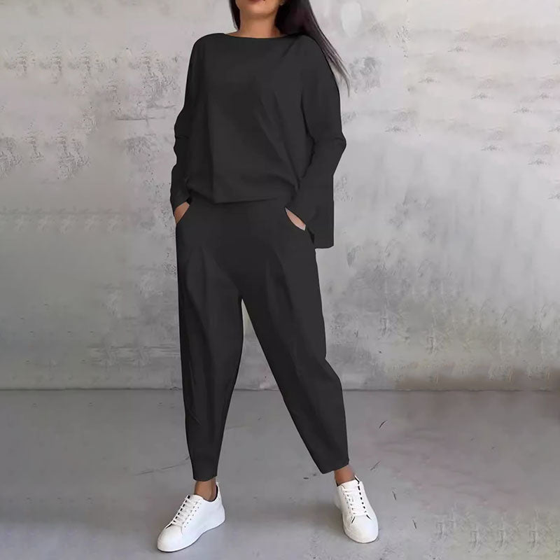 💖Set de pantaloni cu mânecă lungă și gât rotund, set din două piese【top și pantaloni】