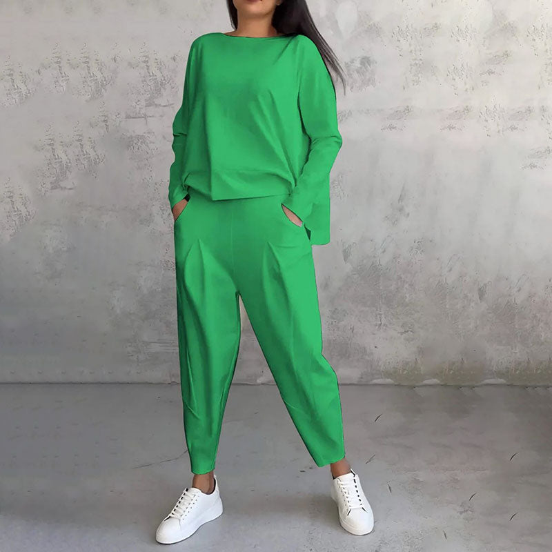 💖Set de pantaloni cu mânecă lungă și gât rotund, set din două piese【top și pantaloni】