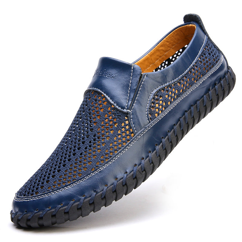 【38-48】👞Primăvara și vara, noi pantofi de bărbați cu ochiuri de plasă flyknit plus dimensiuni - piele de vacă reală, anti-sudori și anti-miros, respirabilă și confortabilă