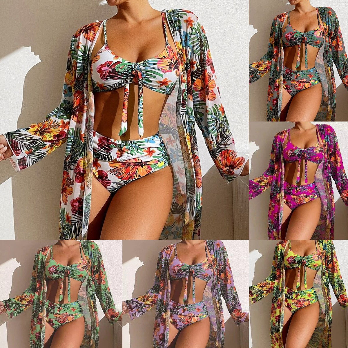 👙【S-2XL】2024 Nou Set de costume de baie cu șal din trei piese