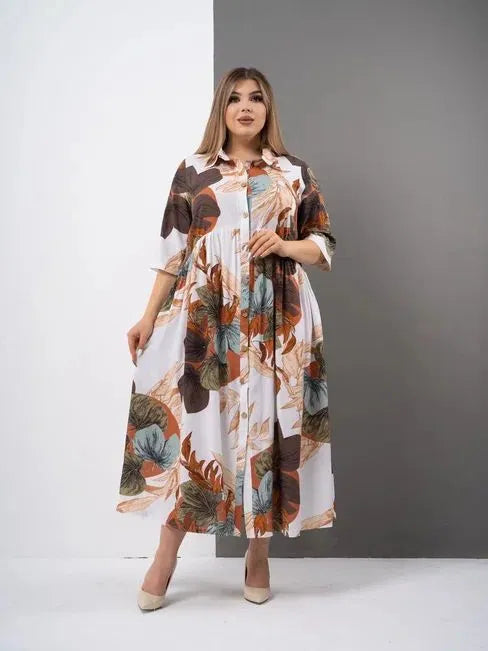 🌹 Rochia cu imprimeu plus size este la modă, elegantă și temperamentală