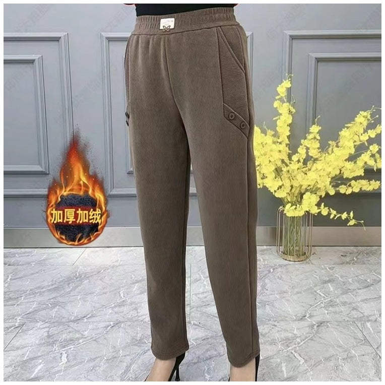 🔥🔥【2XL-5XL】Noua toamna si iarna ingrosata catifea pantaloni largi casual mari marime✅【55-92.5kg】