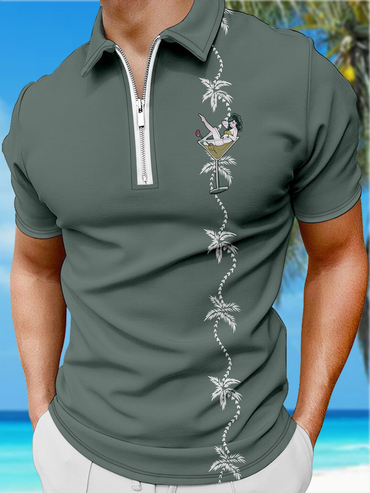 🔥Tricou polo sport cu rever cu imprimare 3D pentru bărbați