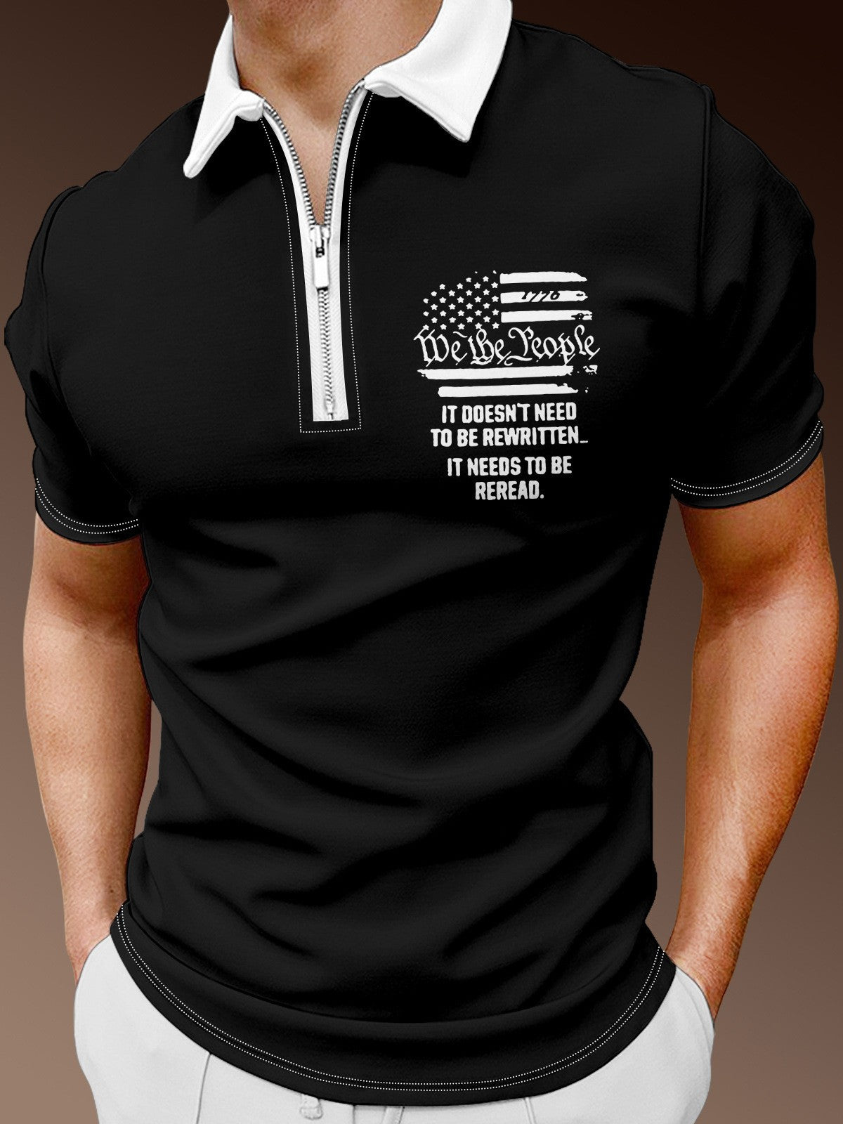 🔥Tricou polo sport cu rever cu imprimare 3D pentru bărbați