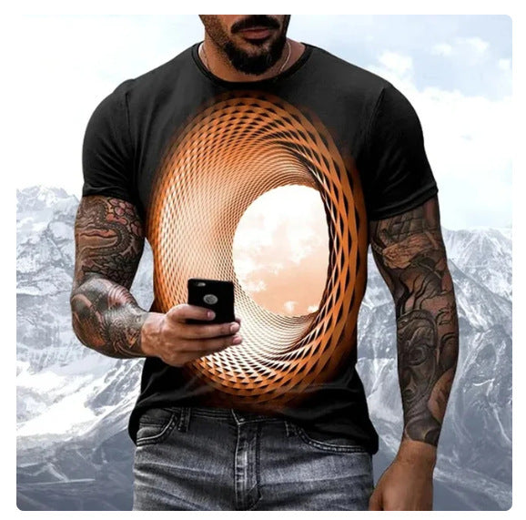 🔥【S-8XL】Imprimare digitală 3D model geometric casual modă mâneci scurte