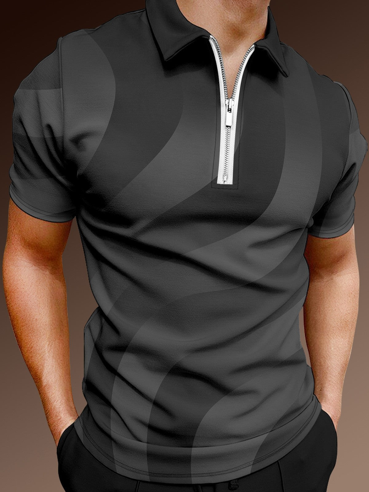 🔥Tricou polo sport cu rever cu imprimare 3D pentru bărbați