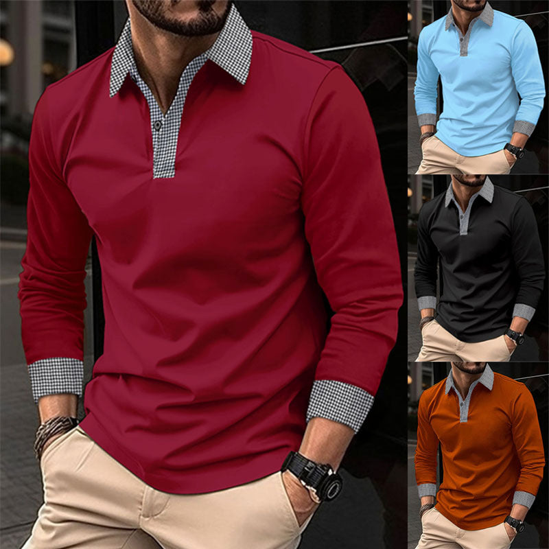 【S-3XL】Cămașă polo cu mâneci lungi pentru bărbați de primăvară și toamnă Tricou polo casual cu imprimeu contrast