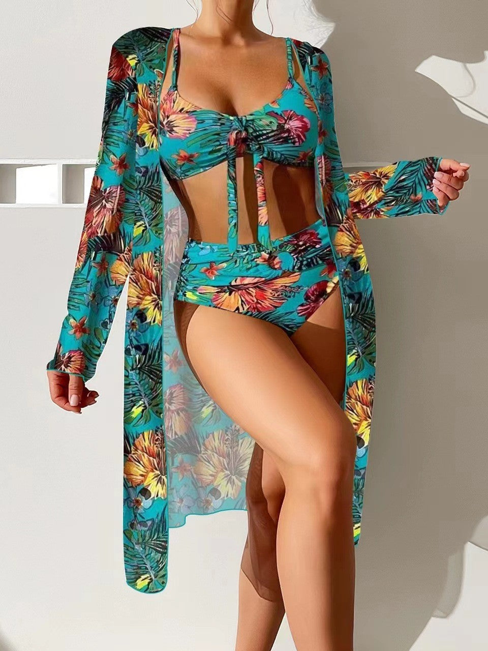 👙【S-2XL】2024 Nou Set de costume de baie cu șal din trei piese