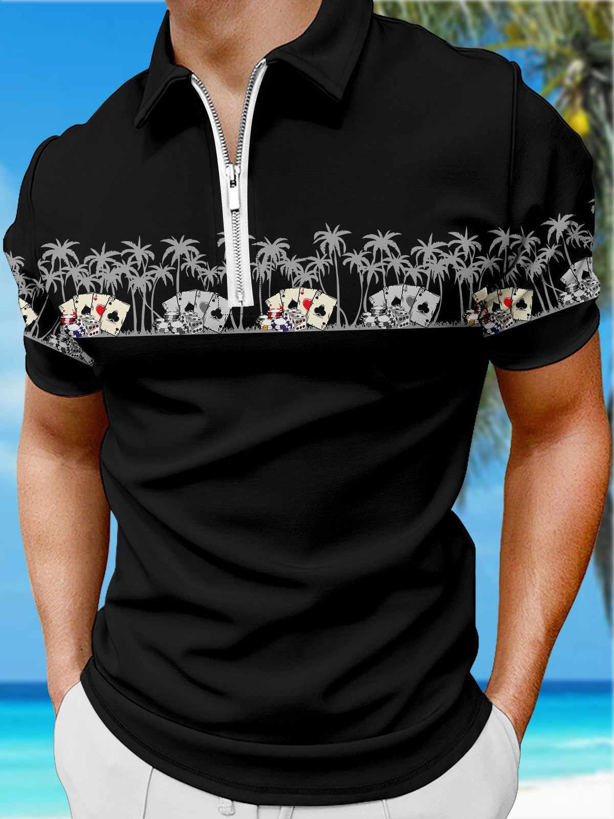 🔥Tricou polo sport cu rever cu imprimare 3D pentru bărbați