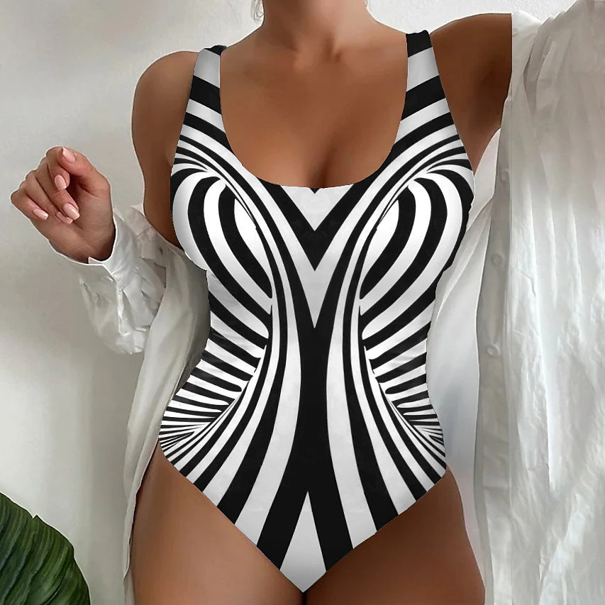 👙【S~6XL】Costum de baie sexy, dintr-o singură piesă, cu model în dungi