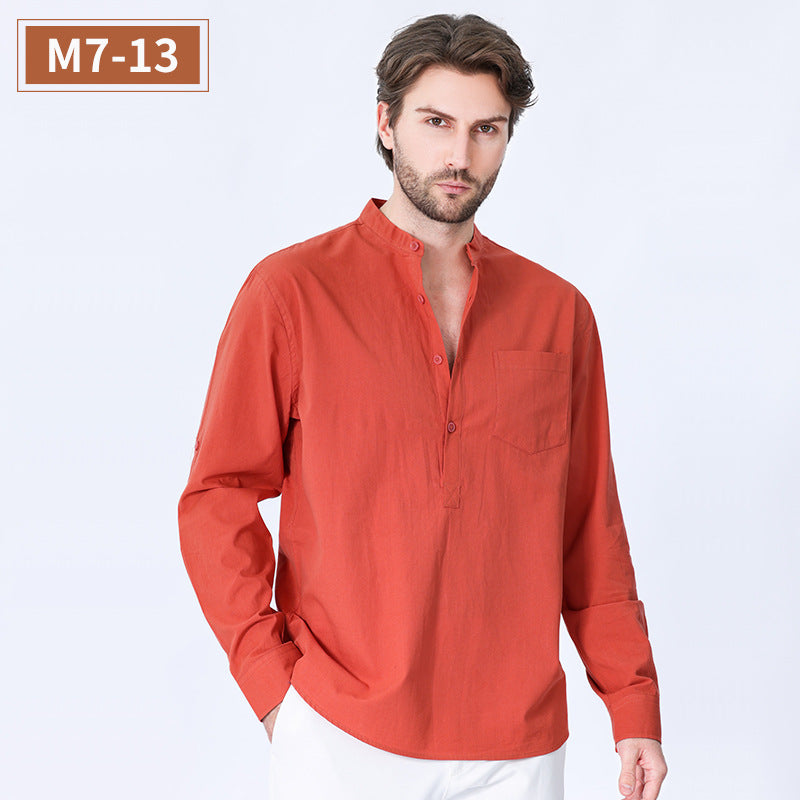 【S-3XL】👔 Cămașă nouă pentru bărbați cu mâneci lungi, bumbac de culoare solidă, stil casual chinezesc