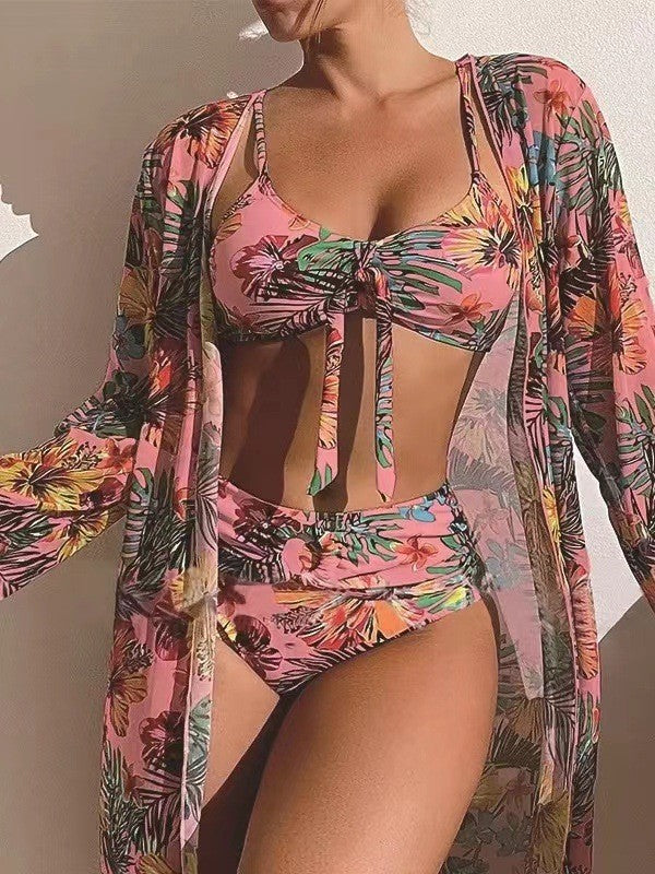 👙【S-2XL】2024 Nou Set de costume de baie cu șal din trei piese