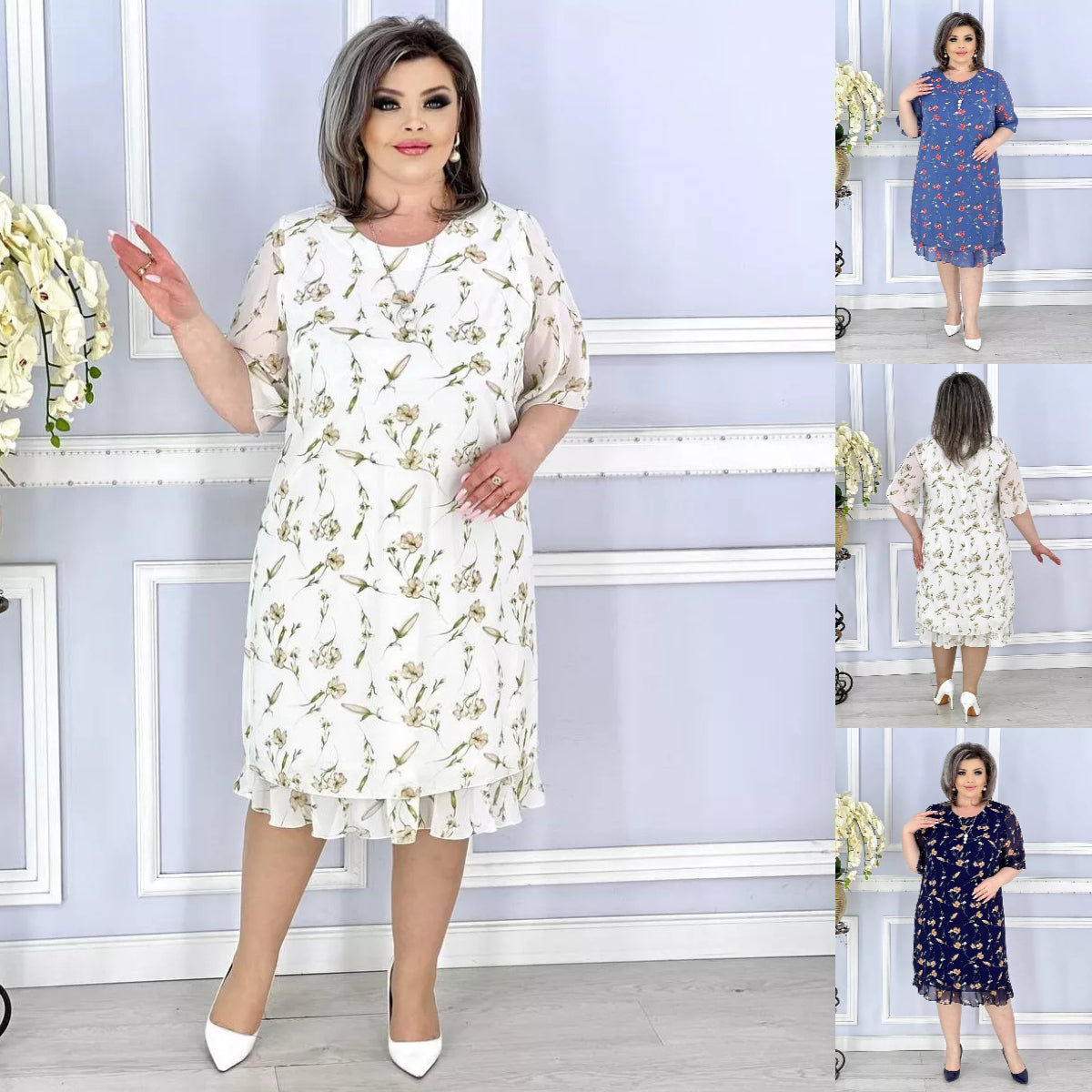 💟【S-5XL】👗2024 noua rochie eleganta din sifon floral