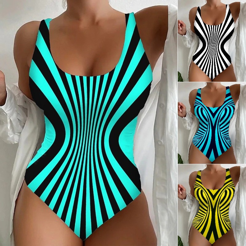 👙【S~6XL】Costum de baie sexy, dintr-o singură piesă, cu model în dungi