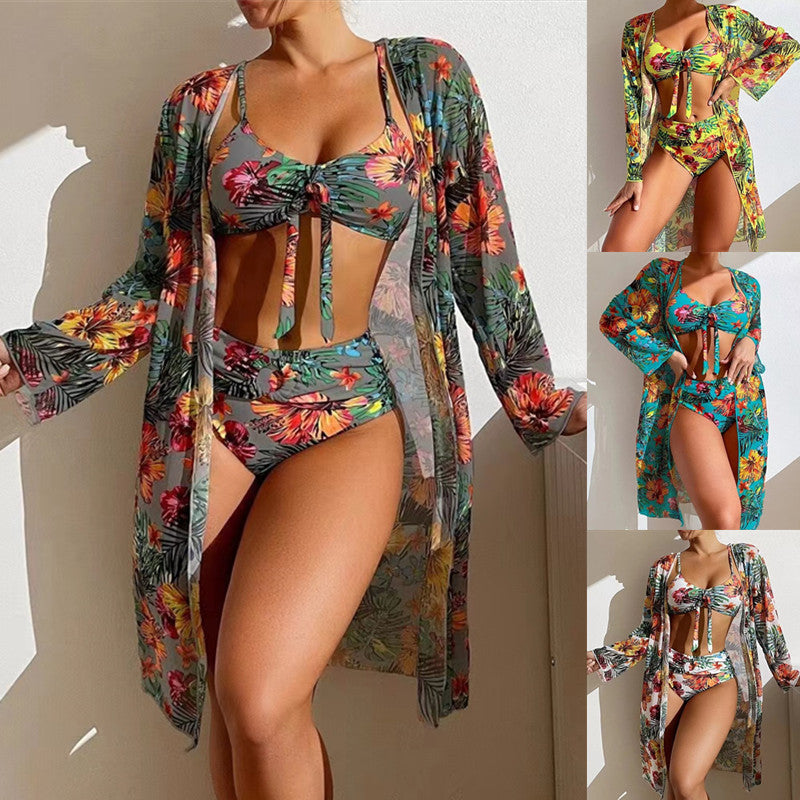 👙【S-2XL】2024 Nou Set de costume de baie cu șal din trei piese