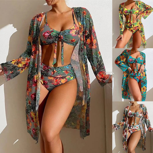 👙【S-2XL】2024 Nou Set de costume de baie cu șal din trei piese