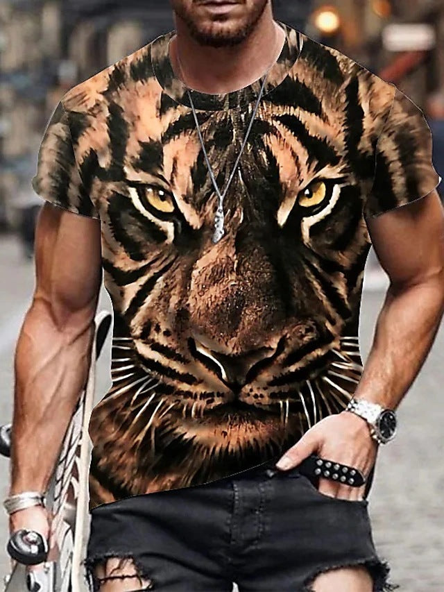 2024 Tricou cu mânecă scurtă pentru bărbați, cu imprimeu grafic Tiger