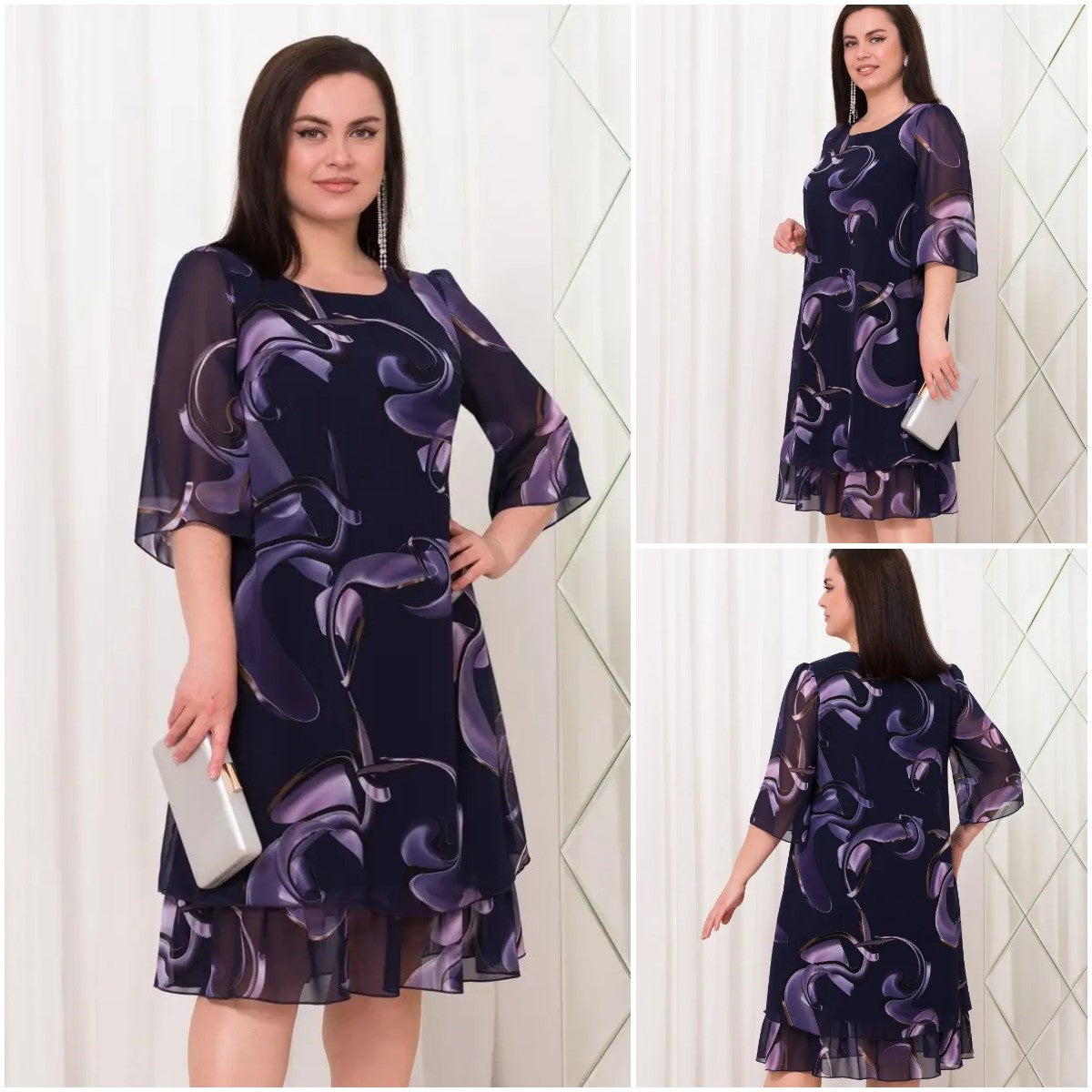 【S-5XL】👗Rochie elegantă cu imprimeu plasă