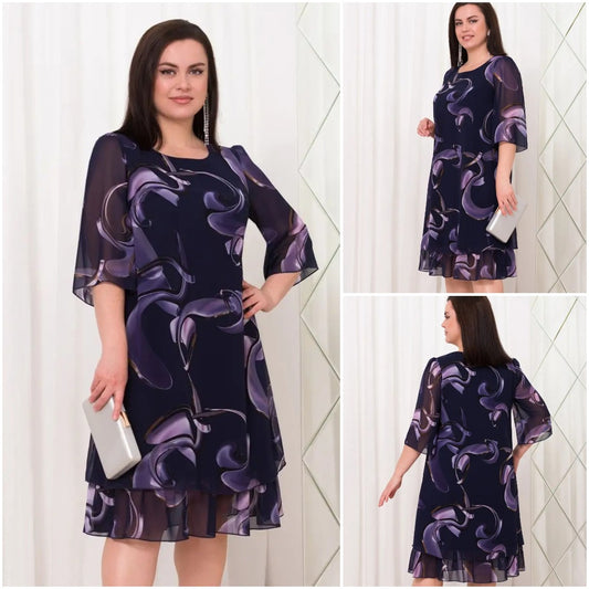 【S-5XL】👗Rochie elegantă cu imprimeu plasă