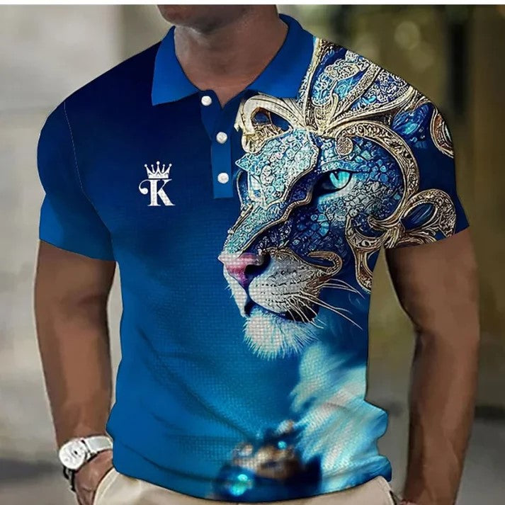 Tricou polo bărbați cu imprimare 3d cu leu