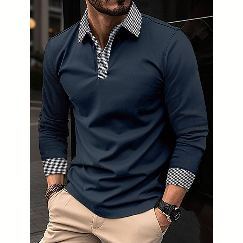 【S-3XL】Cămașă polo cu mâneci lungi pentru bărbați de primăvară și toamnă Tricou polo casual cu imprimeu contrast