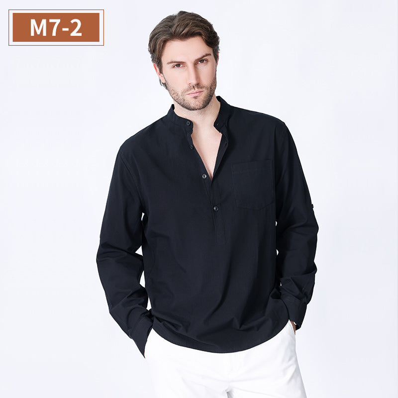 【S-3XL】👔 Cămașă nouă pentru bărbați cu mâneci lungi, bumbac de culoare solidă, stil casual chinezesc