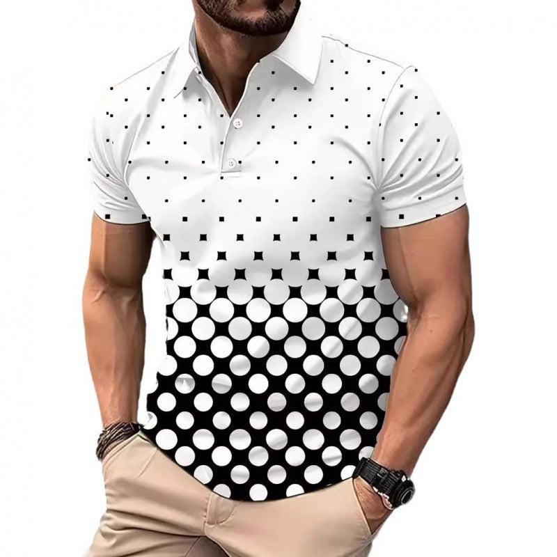 💥【S-3XL】Tricou POLO casual pentru bărbați, cu imprimare în degrade, cu imprimare digitală 3D