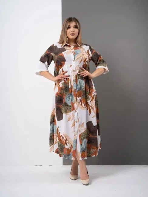 🌹 Rochia cu imprimeu plus size este la modă, elegantă și temperamentală