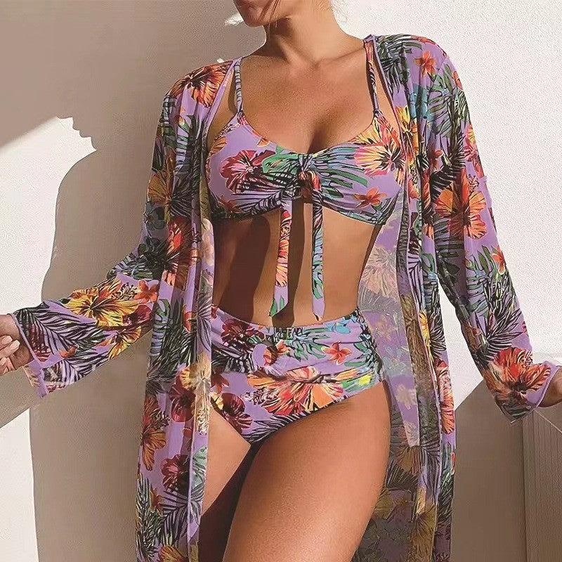 👙【S-2XL】2024 Nou Set de costume de baie cu șal din trei piese