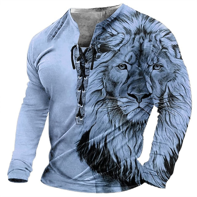 😎 Bărbați 3D imprimate casual leu tricou cu mâneci lungi confortabil