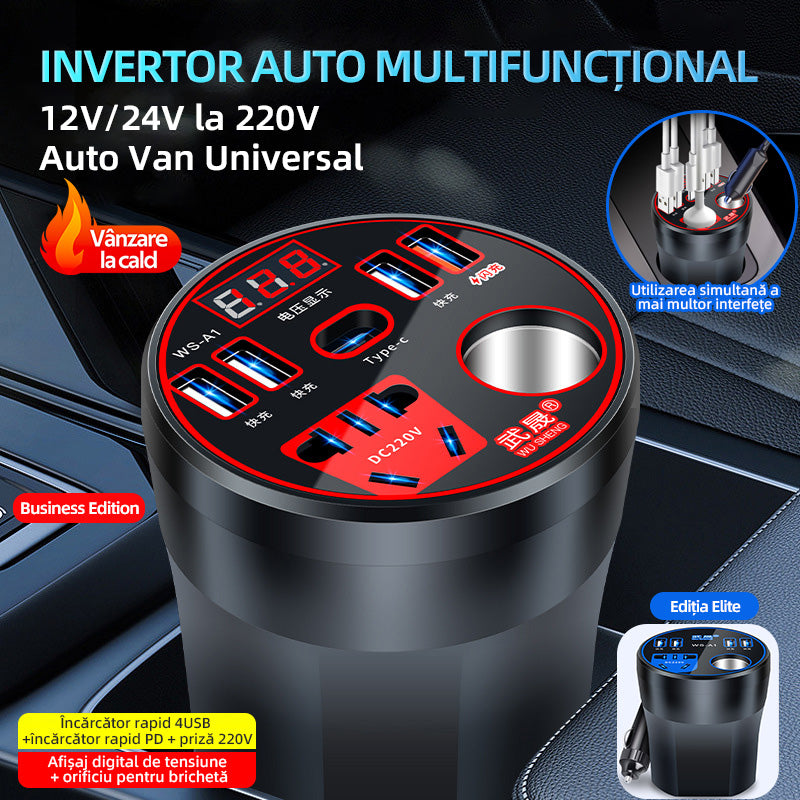 🚗🧰Convertor de putere invertor auto 12V 24V la 220V încărcător multifuncțional priză auto