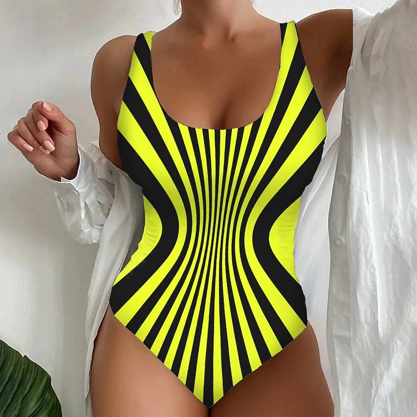 👙【S~6XL】Costum de baie sexy, dintr-o singură piesă, cu model în dungi