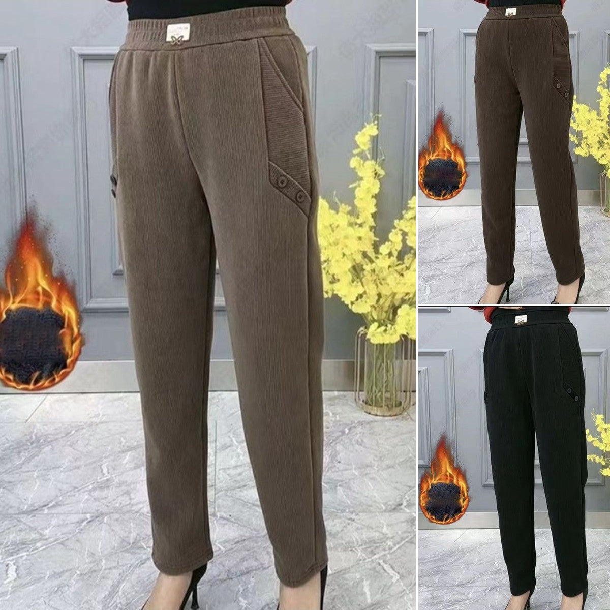 🔥🔥【2XL-5XL】Noua toamna si iarna ingrosata catifea pantaloni largi casual mari marime✅【55-92.5kg】