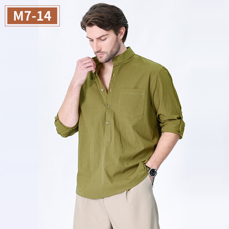 【S-3XL】👔 Cămașă nouă pentru bărbați cu mâneci lungi, bumbac de culoare solidă, stil casual chinezesc