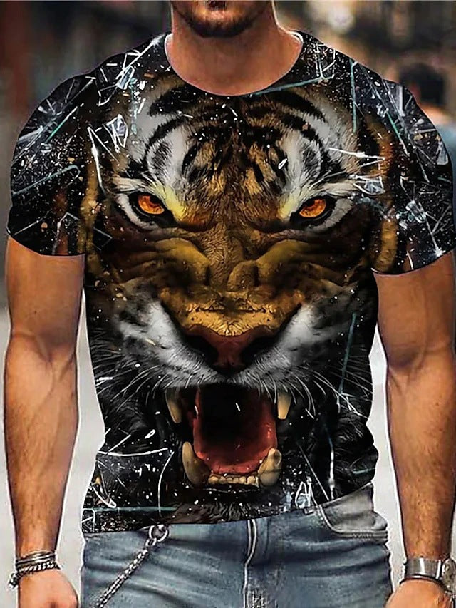 2024 Tricou cu mânecă scurtă pentru bărbați, cu imprimeu grafic Tiger