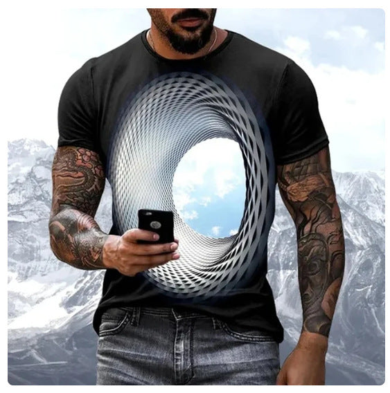 🔥【S-8XL】Imprimare digitală 3D model geometric casual modă mâneci scurte