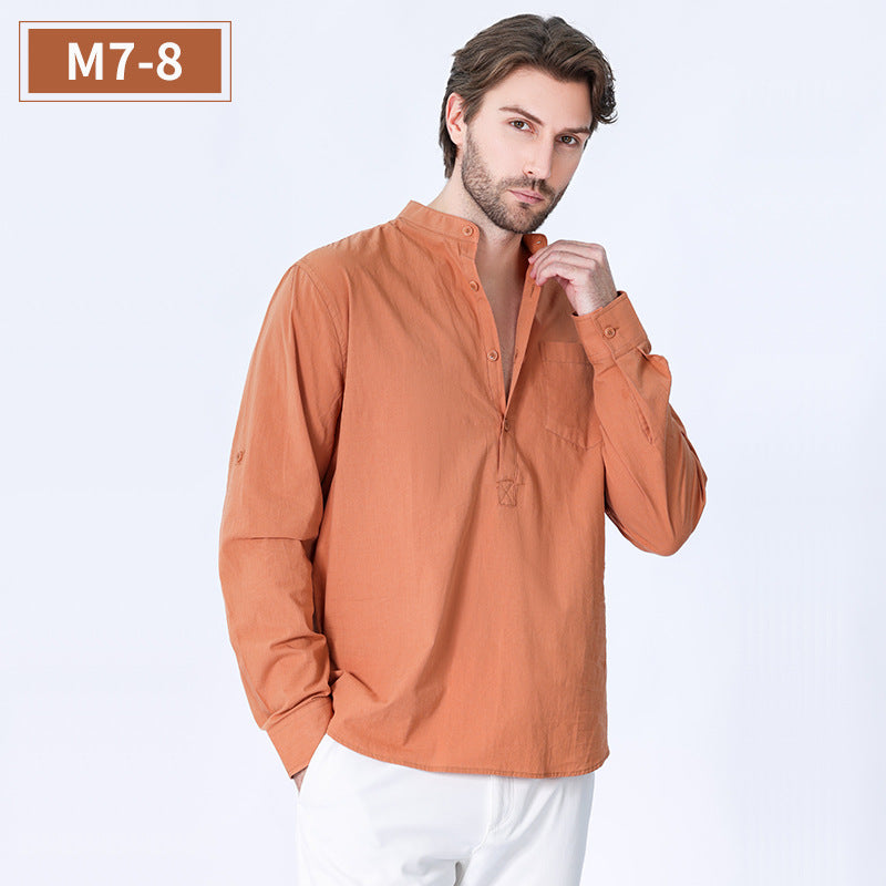 【S-3XL】👔 Cămașă nouă pentru bărbați cu mâneci lungi, bumbac de culoare solidă, stil casual chinezesc