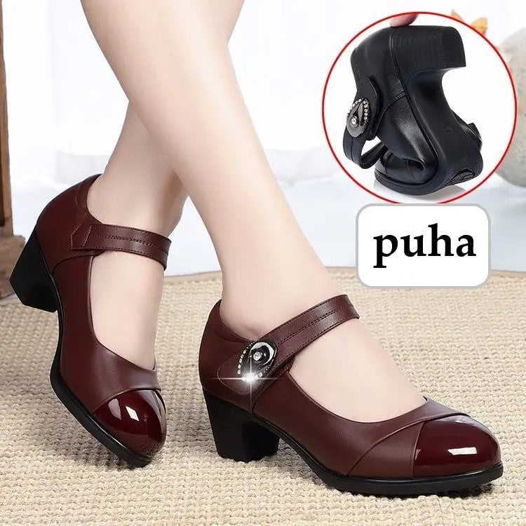 【35-42】Pantofi de damă cu vârf rotund din piele naturală cu talpă moale