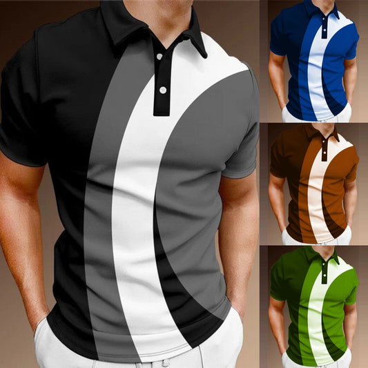 👔【S-5XL】Tricou POLO pentru bărbați cu dungi noi de vară, imprimat 3D