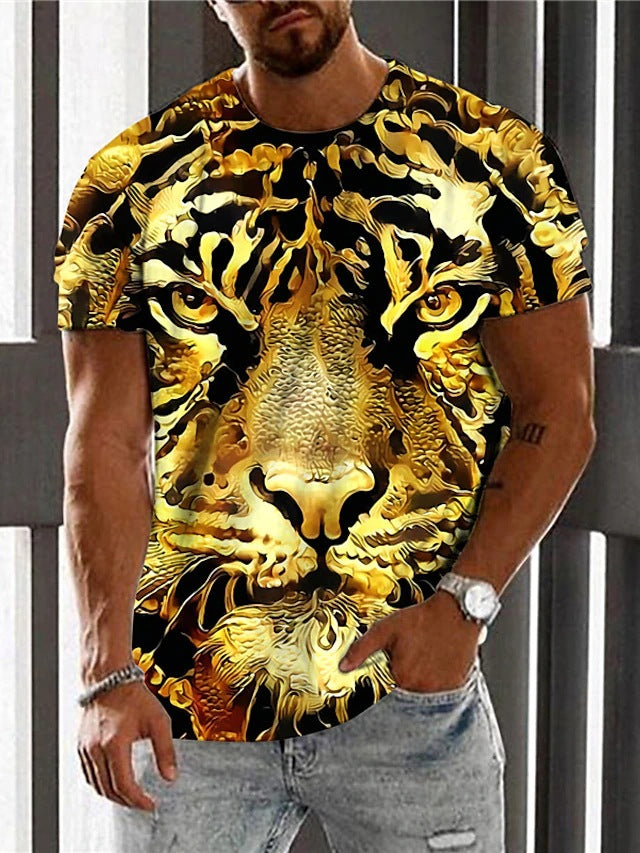 2024 Tricou cu mânecă scurtă pentru bărbați, cu imprimeu grafic Tiger