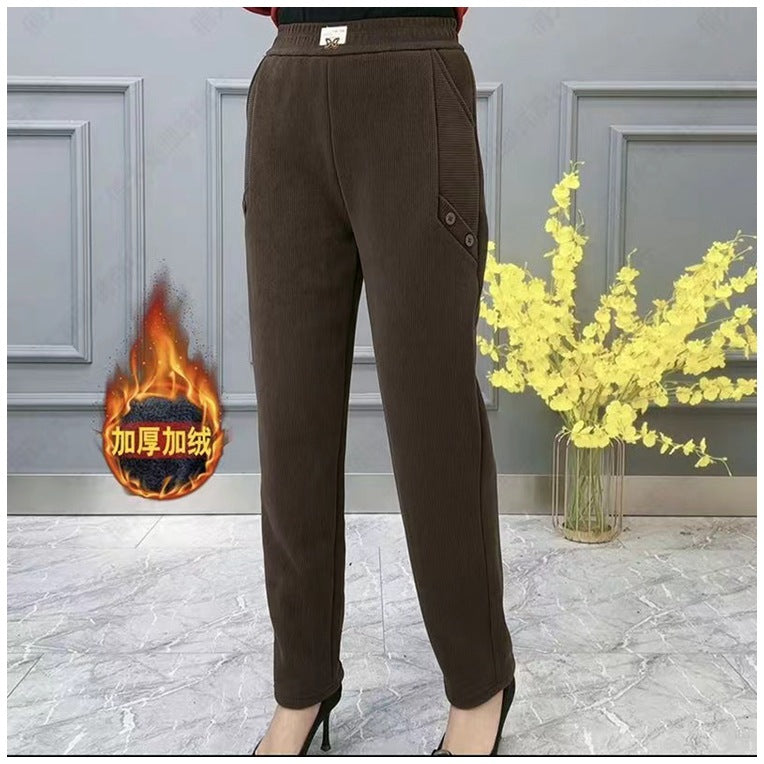 🔥🔥【2XL-5XL】Noua toamna si iarna ingrosata catifea pantaloni largi casual mari marime✅【55-92.5kg】