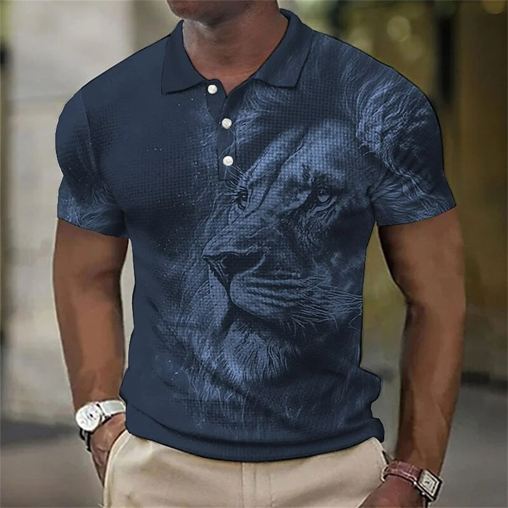 Tricou polo casual cu imprimeu 3D de leu pentru bărbați