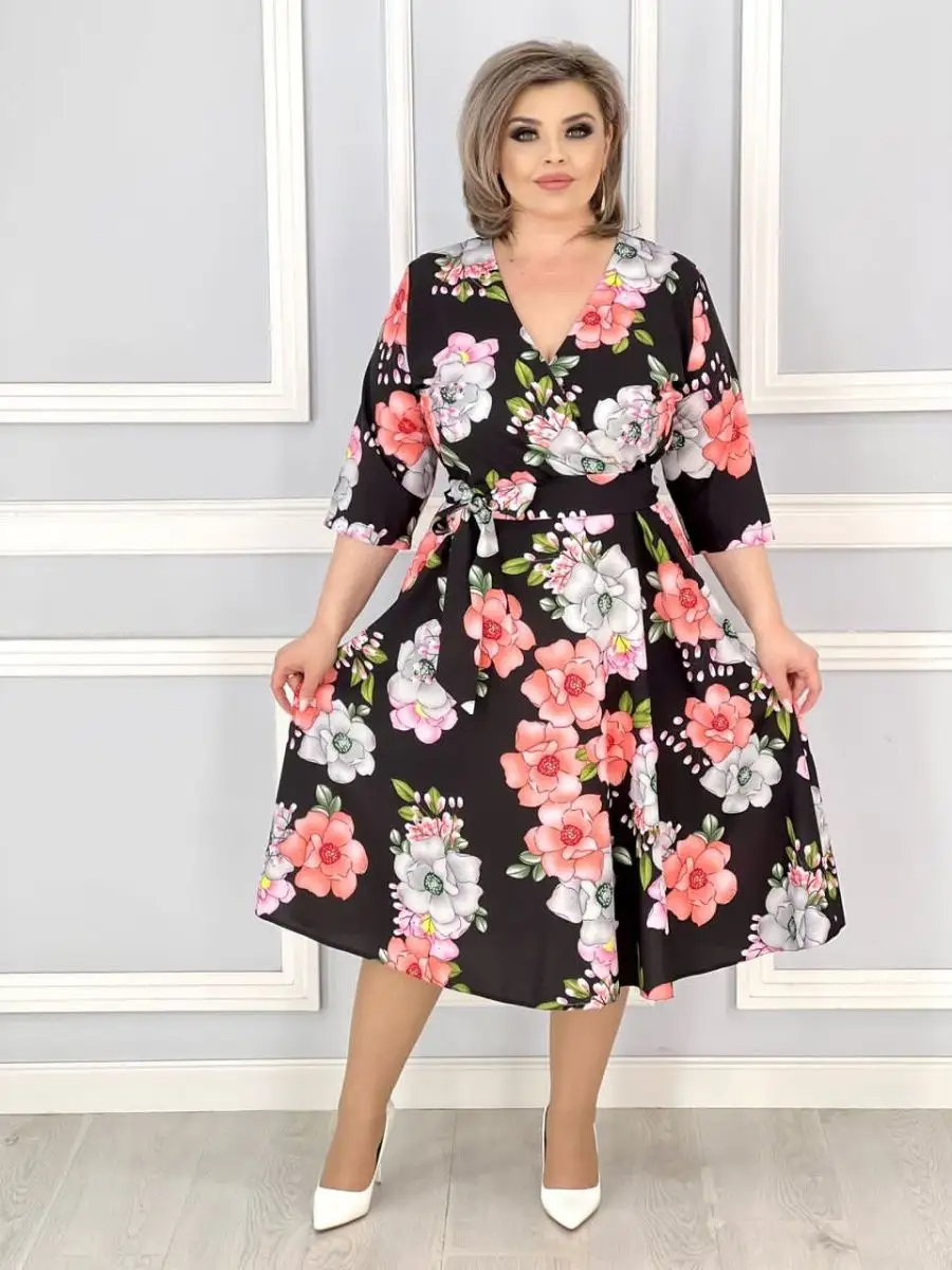 👗Vara noua serie florală de vară rochie elegantă cu decolteu în V