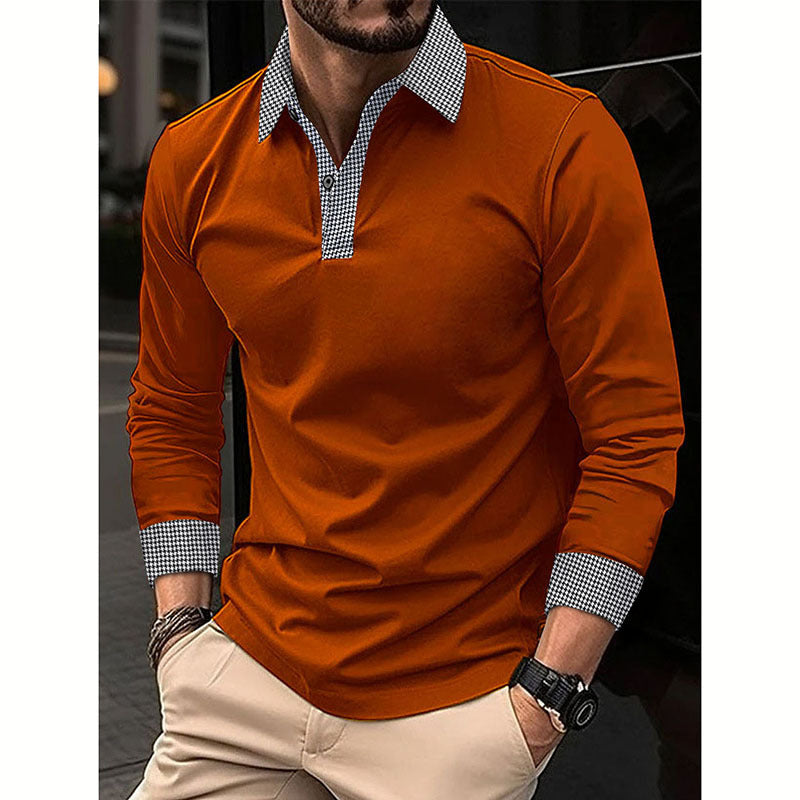 【S-3XL】Cămașă polo cu mâneci lungi pentru bărbați de primăvară și toamnă Tricou polo casual cu imprimeu contrast