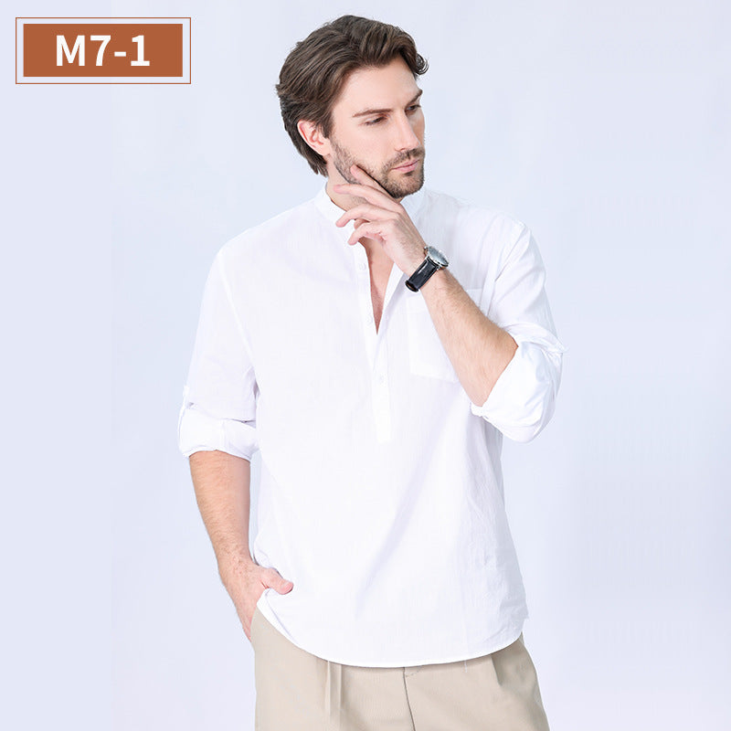 【S-3XL】👔 Cămașă nouă pentru bărbați cu mâneci lungi, bumbac de culoare solidă, stil casual chinezesc