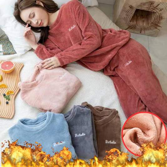 🔥【Costum cald de pluș 40-90kg】🔥【Cumpărați 1, primiți 1 gratuit】Larna coral fleece pijamale căptușite și îngroșate casual loungewear la modă și confortabile pijama suită