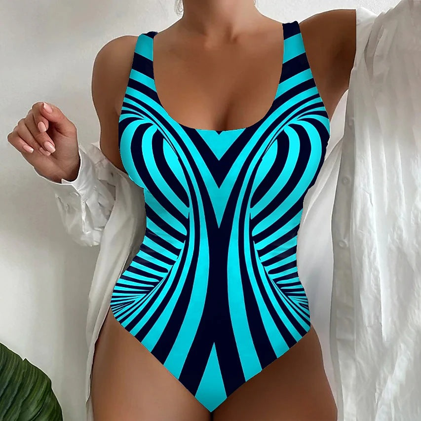 👙【S~6XL】Costum de baie sexy, dintr-o singură piesă, cu model în dungi